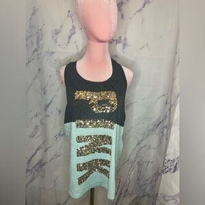 PINK Victoria's Secret Logo Sequin Tank Top Sz L
